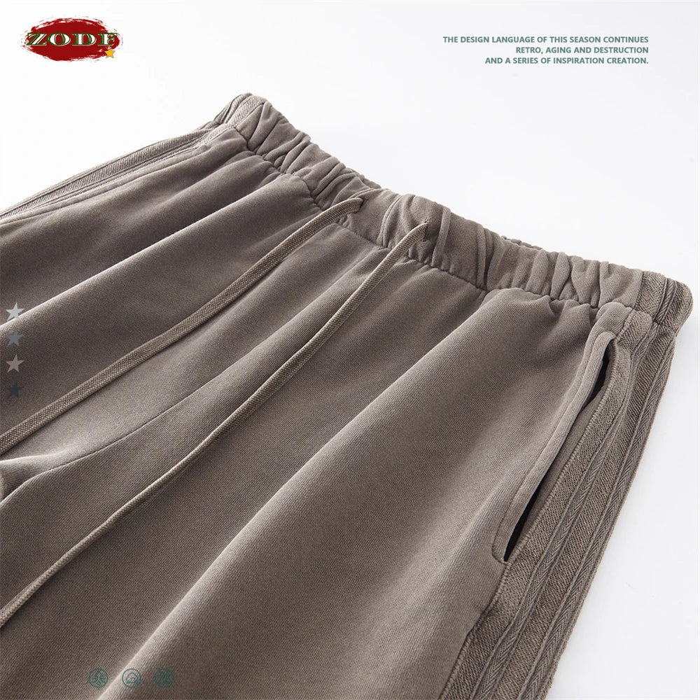 ZODF Fashion Autumn Winter Men Washed 450gsm Pants Unisex High Street Oversized Straight Trousers Streetwears HY0626