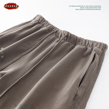 ZODF Fashion Autumn Winter Men Washed 450gsm Pants Unisex High Street Oversized Straight Trousers Streetwears HY0626