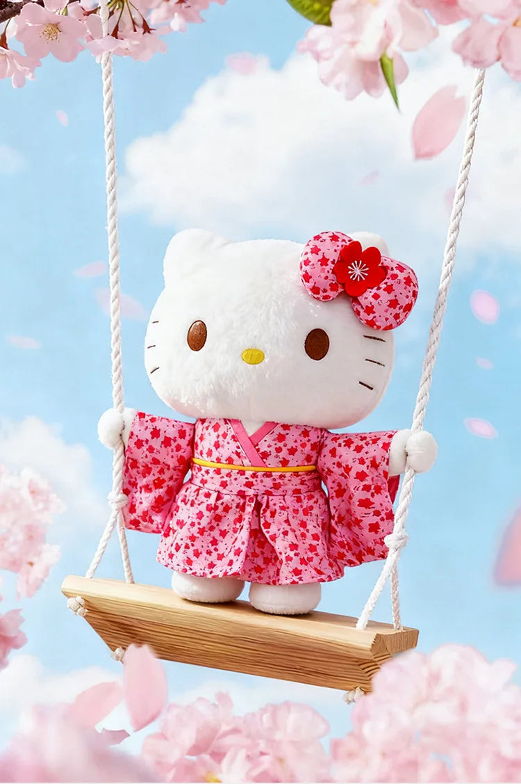 Sanrio Kawaii Hokkaido Japanese Kimono Hello Kitty Plush Toy Cute Sakura Kitten Stuffed Animal Kids Birthday Gift for Children