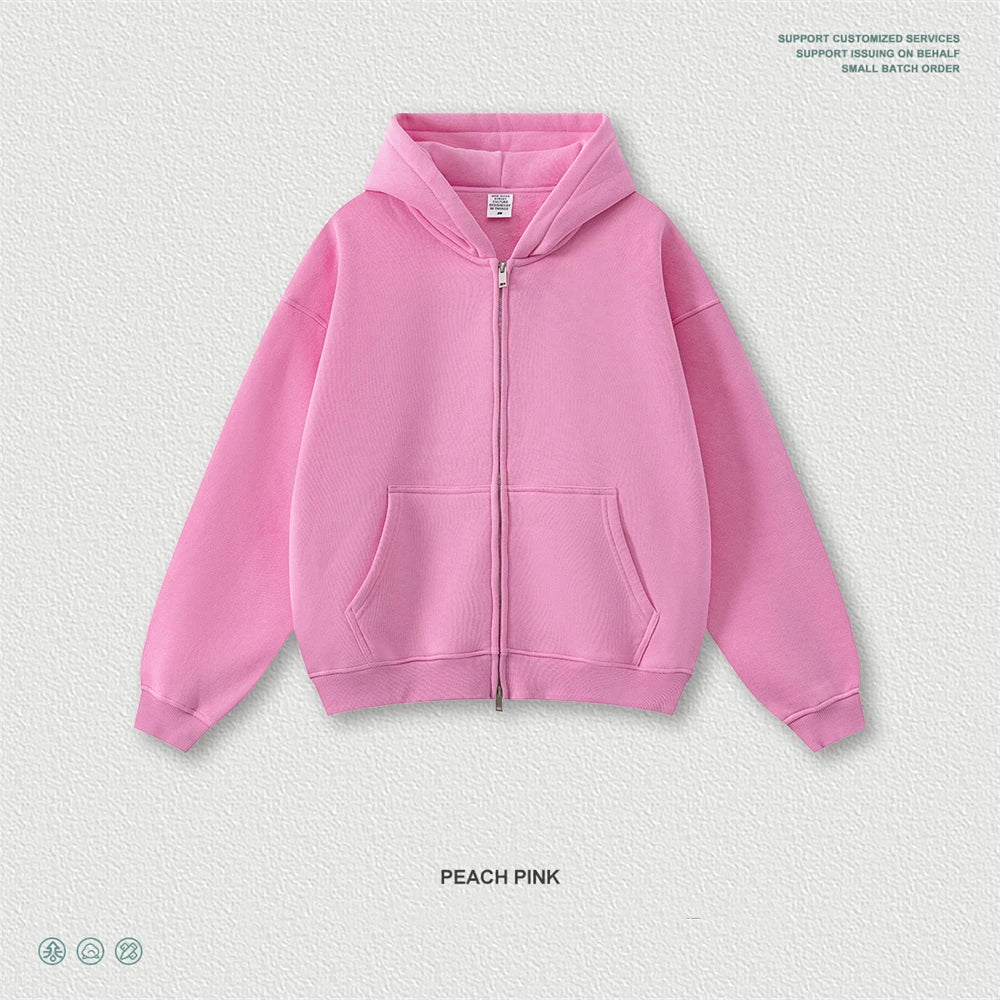 ZODF Fashion Winter 345gsm Boxy Fleece Zipper Hoodie For Men Unisex Cusual Loose Fit Warm Hooded Coat Outwears HY1178