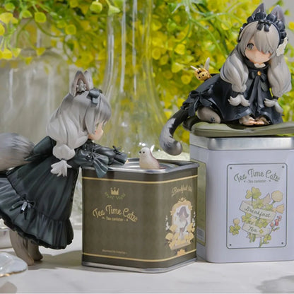 12cm Tea Party Cat Anime Figure Q Version Kawaii Tea Time Cats Tea Pot Cat Action Figure Collection Model Japanese Dolls Hobbies