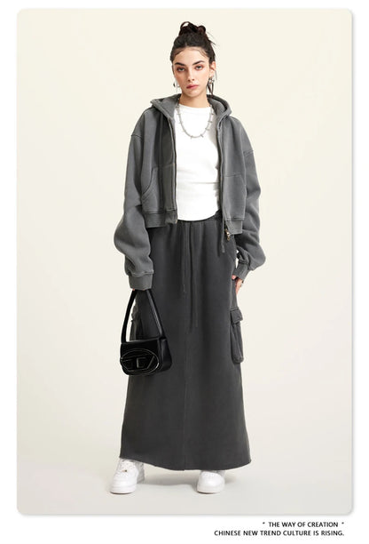 ZODF Retro 2025 Winter Women Short Zipper Hoodies Female Girls Loose 355gsm Thick Fleece Hooded Zip-up Coat Streetwears HY0448