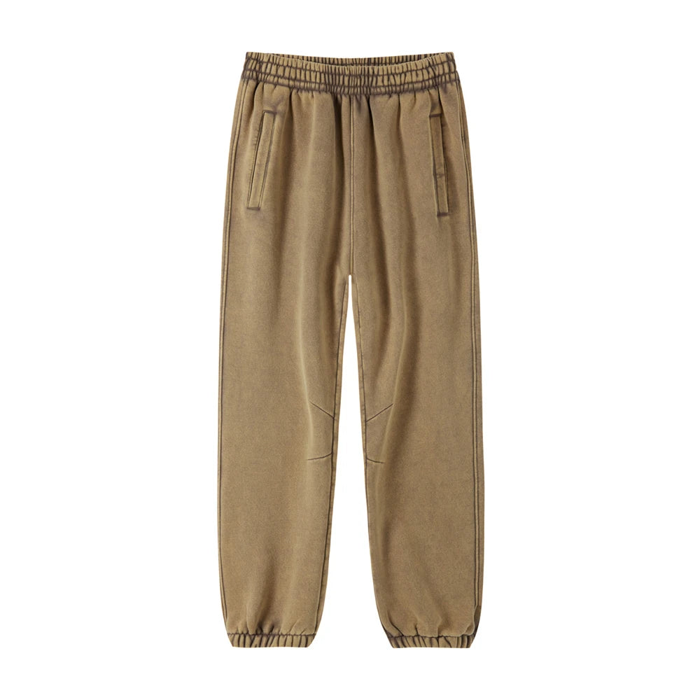 ZODF Retro Winter 360gsm Batik Washed Fleece Sweatpants Unisex Loose Drawstring Warm Joggers HY0714 - Sand Color / S