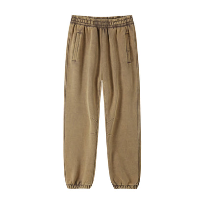 ZODF Retro Winter 360gsm Batik Washed Fleece Sweatpants Unisex Loose Drawstring Warm Joggers HY0714 - Sand Color / S