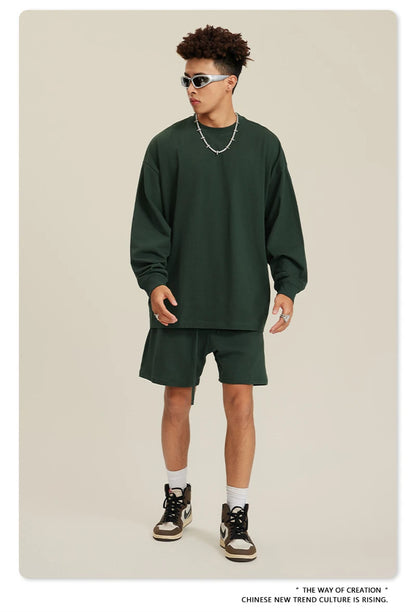 ZODF NEW Autumn Men's Solid Full Sleeve T Shirts Unisex Loose Oversized Casual 305GSM Cotton Basic T-Shirt Brand TEE HY0209