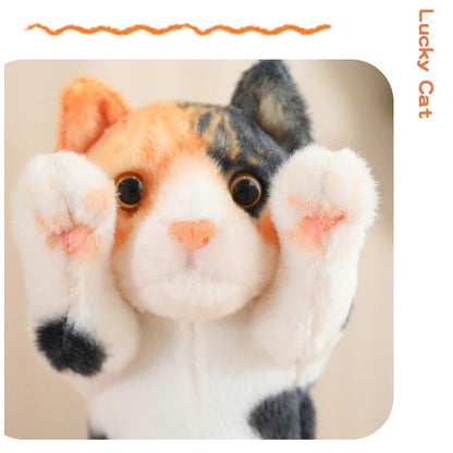 New Arrival Standing Pose Lucky Cat Plushies Kawaii Calico Cat Tabby Cat Super Cute Little Kitten Plush Toy Girl Boy Gift