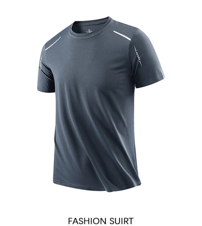 Chrlck Men’s Quick Dry Running T-Shirt Breathable Soft Elastic Outdoor Sports Tee for Hiking Fishing Summer