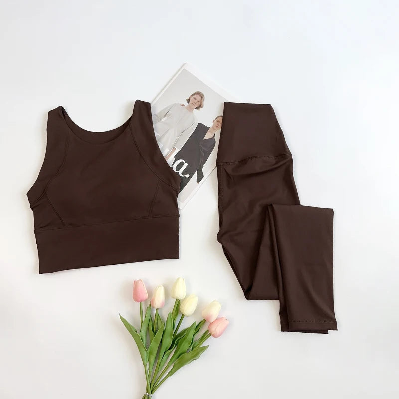 2 Piece Yoga Clothes Women's Gym Yoga Set Strap Cross Back Push Up Sport Bra High Waist Yoga Leggings Sportwear Workout Wear