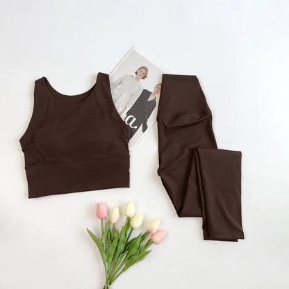 2 Piece Yoga Clothes Women's Gym Yoga Set Strap Cross Back Push Up Sport Bra High Waist Yoga Leggings Sportwear Workout Wear