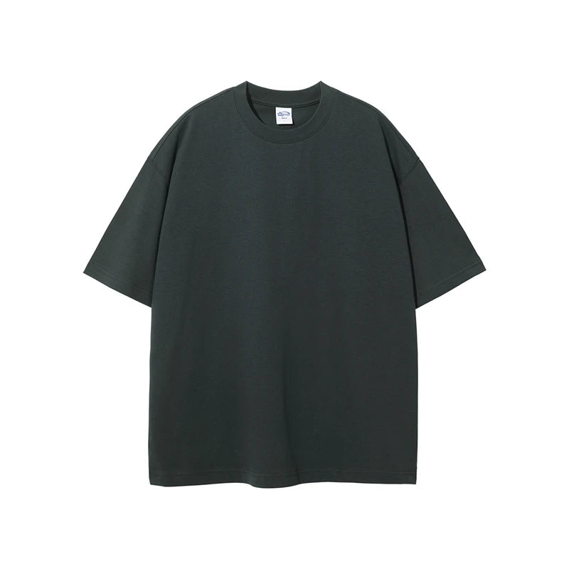 ZODF Summer Men 100% Cotton Solid Oversized Heavyweight 305gsm No-Shrink T-Shirt HY0165 - Dark Grey / S / China Mainland