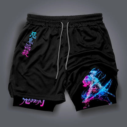 Demon Slayer Anime Men Gym Shorts Quick Dry Streetwear Summer Workout Sports Pants Sportswear Fitness Double-layer Beach Pants