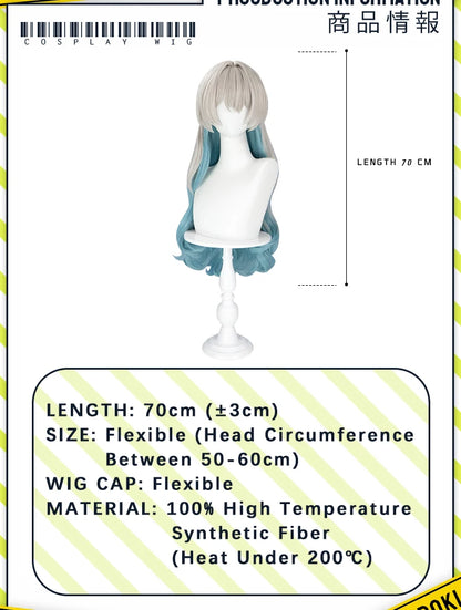 Firefly Wig Cosplay Game Honkai: Star Rail DokiDoki Women Silvery Blue Long Hair Firefly Cosplay Headdress Free Cap
