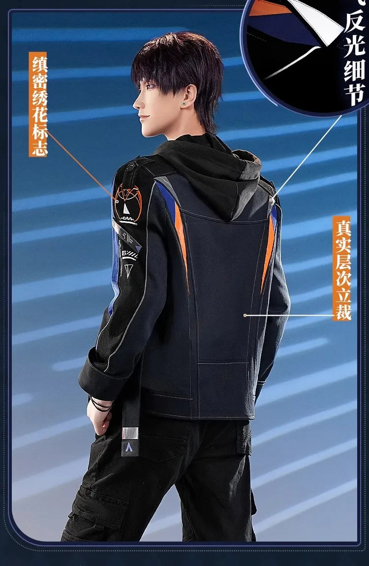 iCoser Love and Deepspace Caleb Cosplay Costume Wig Flying Jacket Uniform Necklace Halloween Party for Women Men Carnival Props