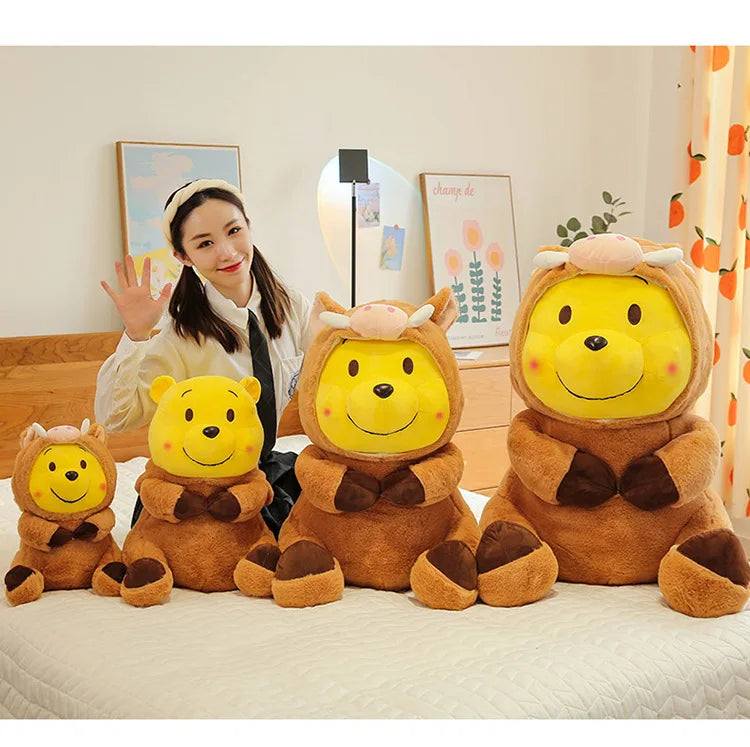 Disney 35-65cm Large-sized Winnie The Pooh Plush Toy with A Removable Hat A Cuddly Doll for Sleeping and Hugging Festival Gifts
