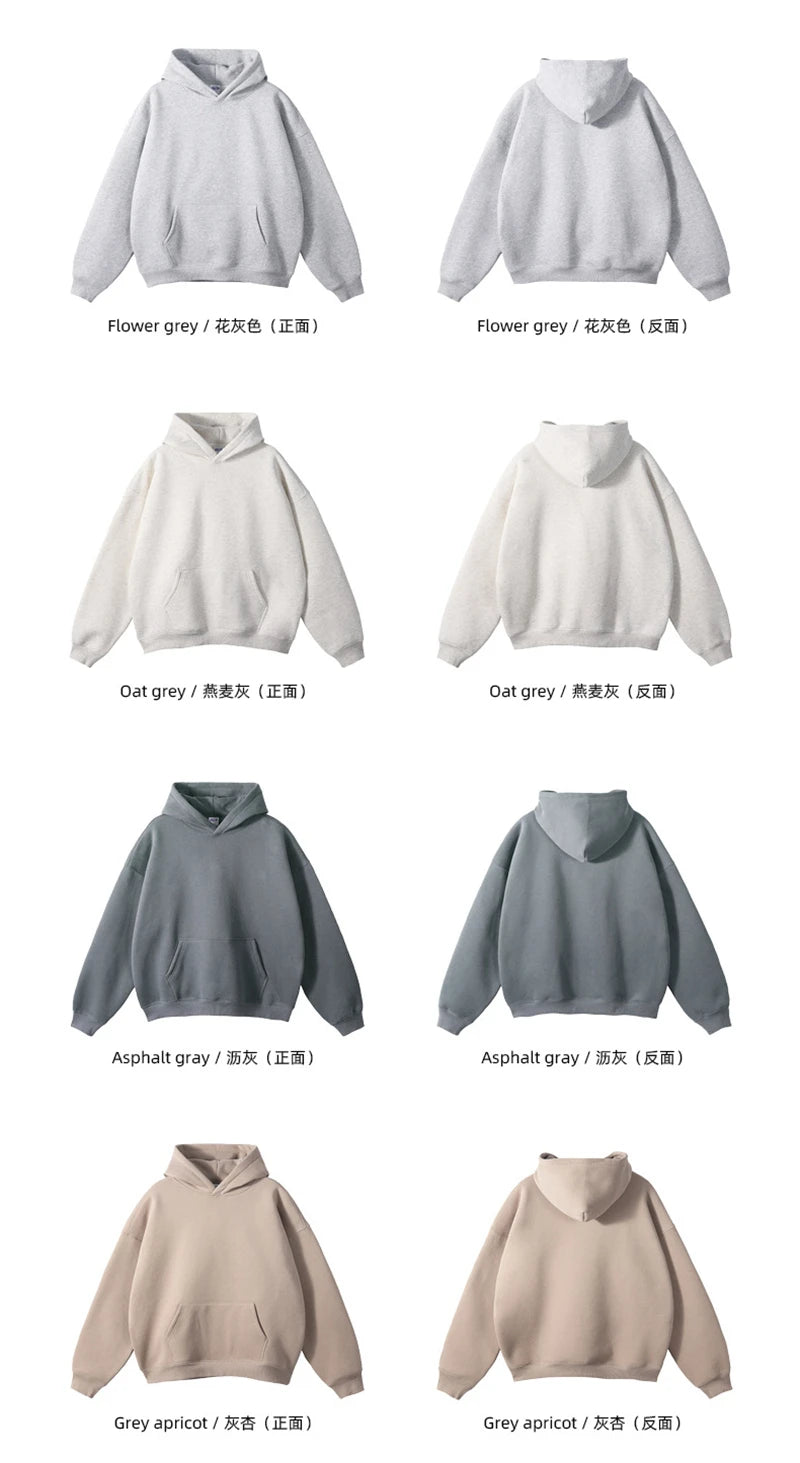 ZODF New Thick 350gsm Fleece Hooded Hoodies For Men Unisex Winter Oversized Loose Basic Solid Sweatshirts Pullovers Coats HY0631