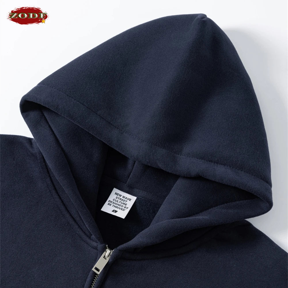 ZODF Fashion Winter 345gsm Boxy Fleece Zipper Hoodie For Men Unisex Cusual Loose Fit Warm Hooded Coat Outwears HY1178