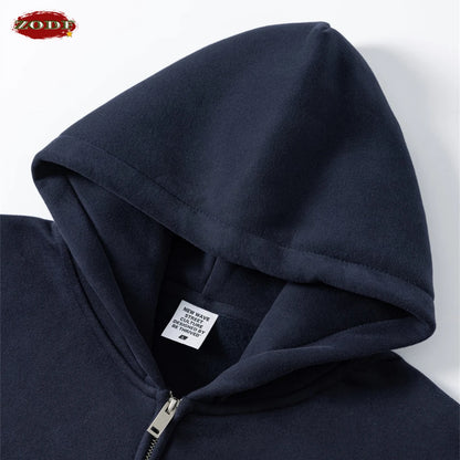 ZODF Fashion Winter 345gsm Boxy Fleece Zipper Hoodie For Men Unisex Cusual Loose Fit Warm Hooded Coat Outwears HY1178