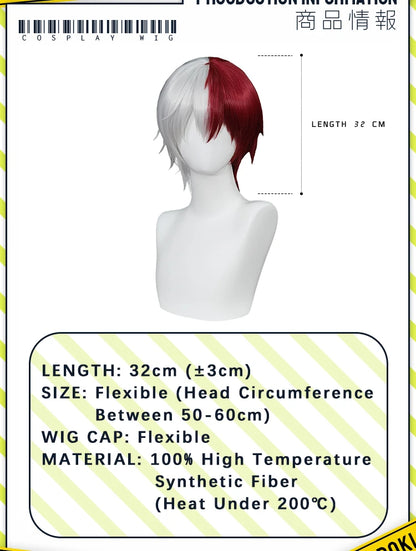 IN STOCK Todorokii Shotoo Wig Anime Cosplay DokiDoki Todorokii Shotoo Cosplay Men 32cm Red White Hair Heat Resistant Free Cap