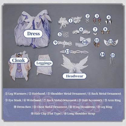 Genshin Impact Columbina Cosplay Costume Wig The Damselette Dress Eye Mask Headwear Metal Props Eleven Fatui Harbingers Women