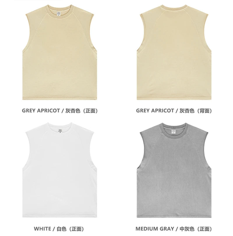 ZODF American Retro Men Washed Solid Tank Tops Women Unisex Loose Edge 275gsm Cotton Sleeveless Tees Brand Streetwears HY0503