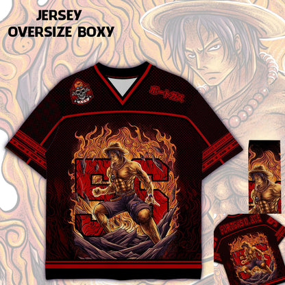 56 Jersey One Piece Fire Fist Ace Anime Y2k Korean Style Baseball Hockey T-shirt Fashion Streetwear Anime Daily Unisex Tops Tees