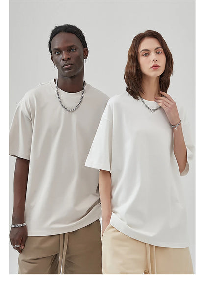 ZODF New Summer Men 275gsm Cotton T Shirts Unisex Women High Street Oversized FG Noshrink Solid T-Shirt Streetwears HY0152