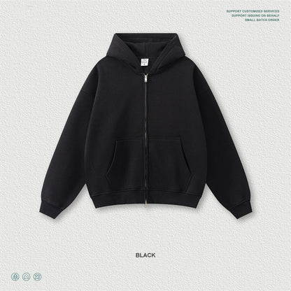 ZODF Fashion Winter 345gsm Boxy Fleece Zipper Hoodie For Men Unisex Cusual Loose Fit Warm Hooded Coat Outwears HY1178
