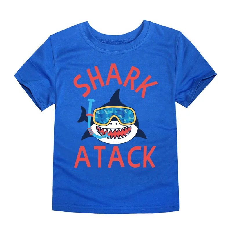 Boys Clothes Cotton Kids Toddlers 2 to 3 4 5 6 7 8 9 10 11 12 Years Dark Blue Shirt Short Shark Tops Designer Children Clothing