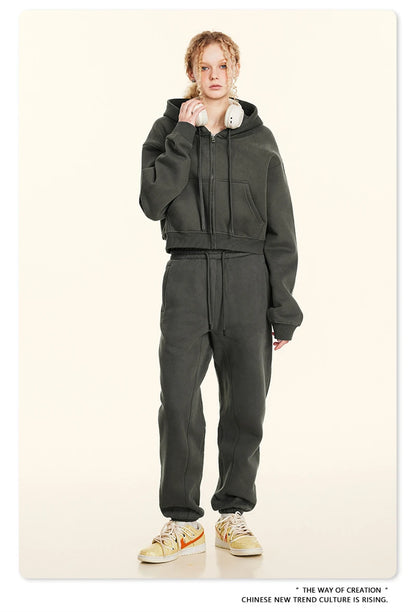 ZODF 2024 Winter Women Zipper Crop Hoodies Female Girls Solid 345gsm Warm Fleece Short Hooded Zip-Up Coat HY0911