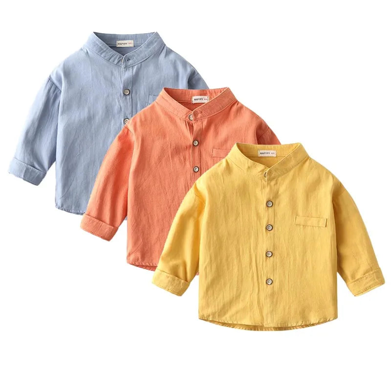 100Cotton Boy Blouse Buttons Kids Shirts Boys Clothes Long Sleeve Tops Korean Shirt with Collar Blue Yellow Children's Clothing