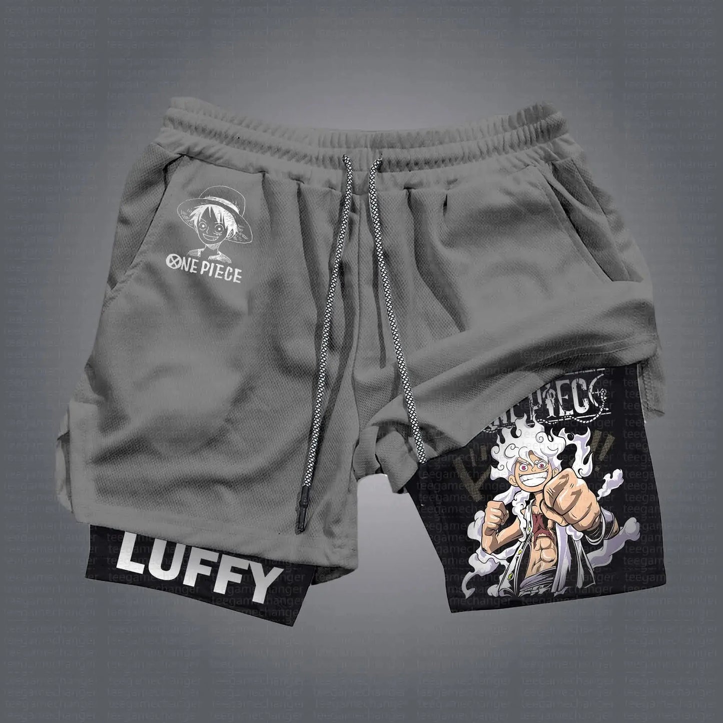 One Piece Luffy Anime Mens Gym Shorts Summer Y2k Streetwear Fitness Sports Pants Breathable Mesh Double-layer Shorts Sportswear