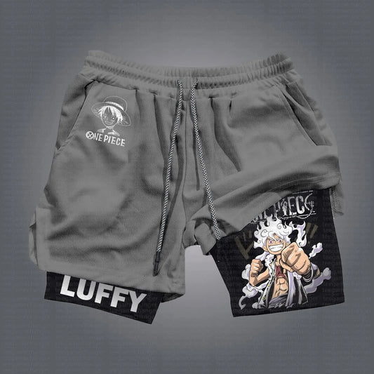 One Piece Luffy Anime Mens Gym Shorts Summer Y2k Streetwear Fitness Sports Pants Breathable Mesh Double-layer Shorts Sportswear