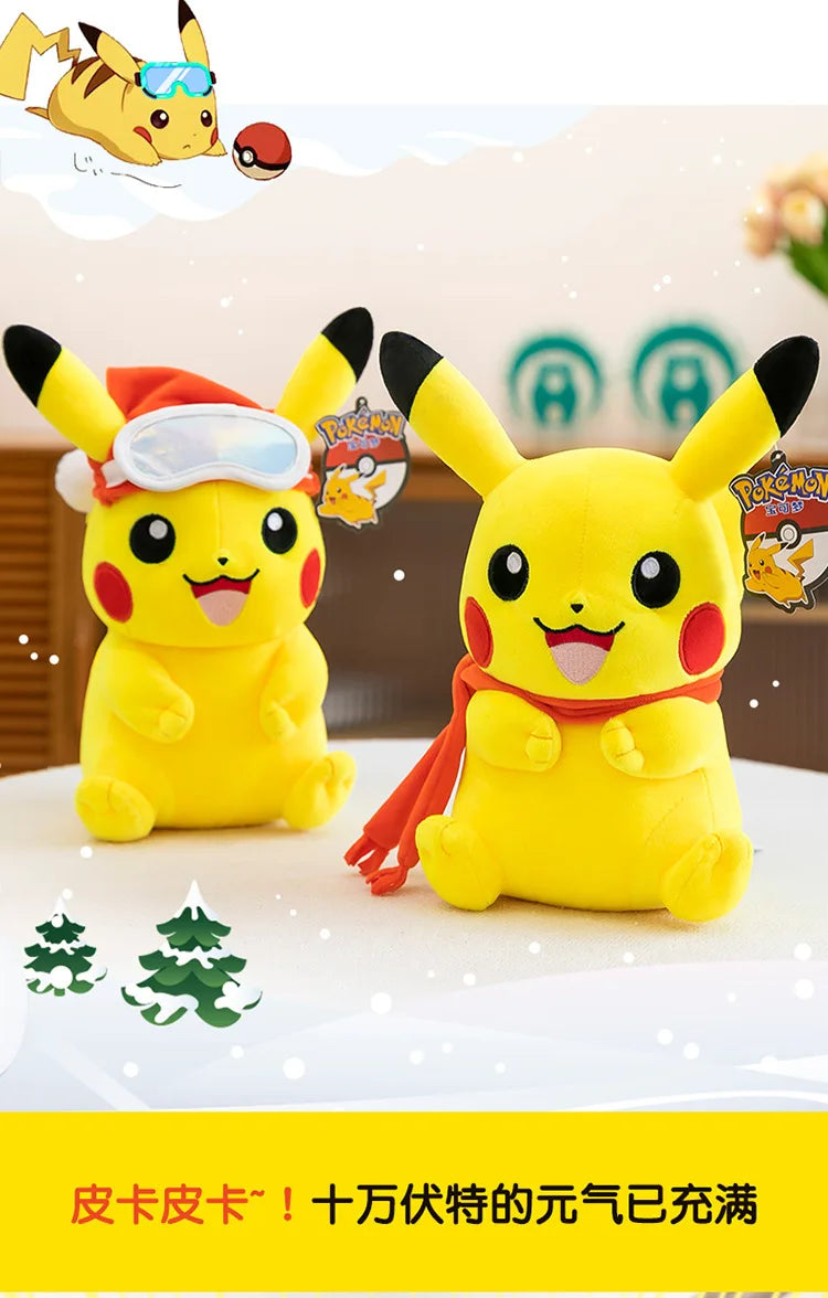 Pokemon Pikachu Plush Toys Anime Pokémon Plushie Dolls 25cm Kawaii Stuffed Pillow Skiing Pikachu Christmas Gifts for Childrens