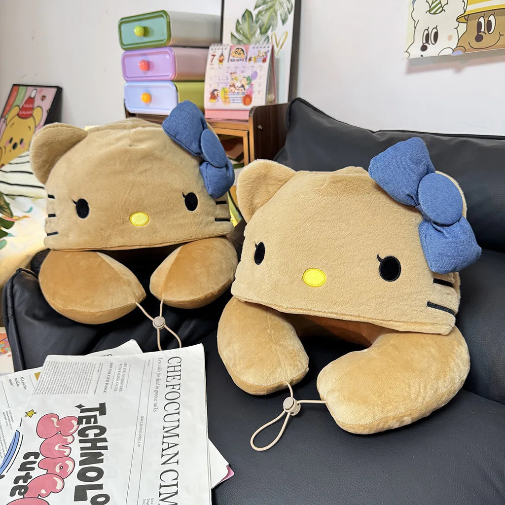 Sanrio Hello Kitty Hooded Neck Pillow Travel Pillow For Airplane Train Car Soft Plush Sleeping Support With Adjustable Hood Gift