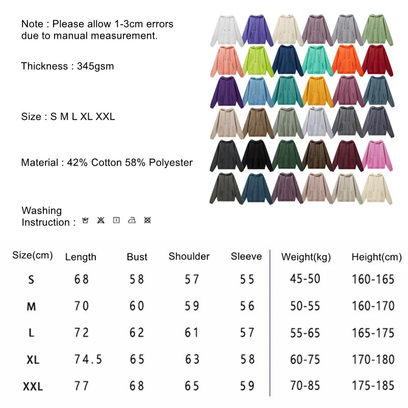 ZODF New Winter Men Basic Thick Fleece 345gsm Hoodies Casual Loose Hip Hop Unisex Hooded Sweatshirt Pullovers Tracksuits HY0010