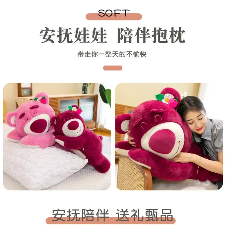 90cm Anime Toy Story Lots-o-Huggin Bear Plush Toy Kawaii Lying Sleeping Lotso Bear Plush Soft Stuffed Doll Pillow Birthday Gift