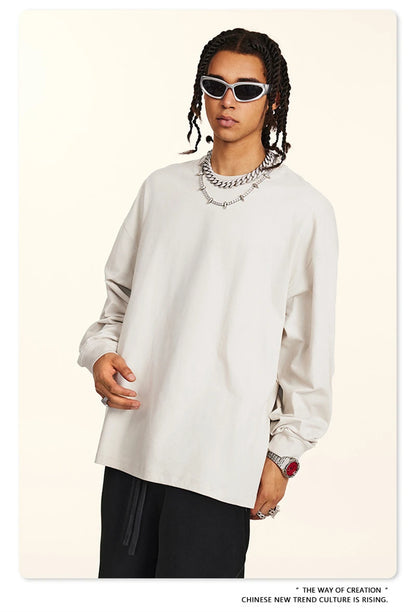 ZODF New 2024 Autumn 225gsm Loose Solid T-Shirt For Men Retro Unisex Antibacterial Full Sleeve T Shirts Brand Tops HY0871