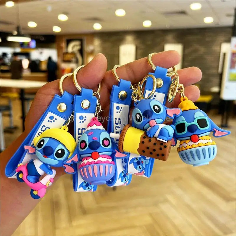Wholesale Anime Disney Keychain Mickey Mouse Minnie Lilo & Stitch Cartoon Keyring Kawaii Key Chain Car Pendant Kids Toys Gift