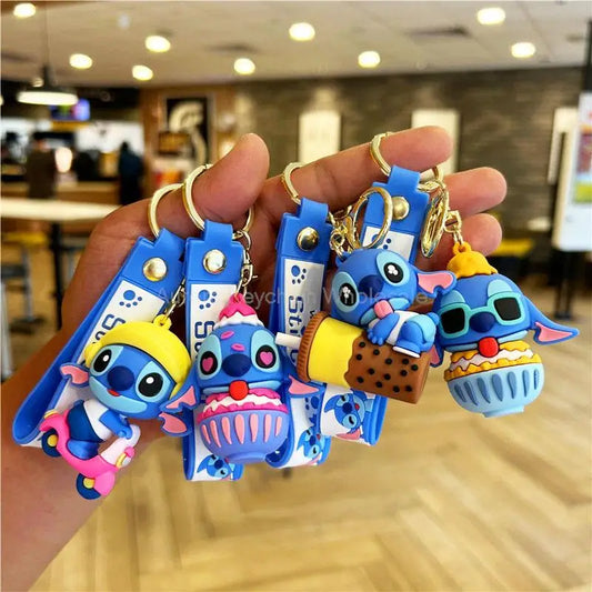 Wholesale Anime Disney Keychain Mickey Mouse Minnie Lilo & Stitch Cartoon Keyring Kawaii Key Chain Car Pendant Kids Toys Gift