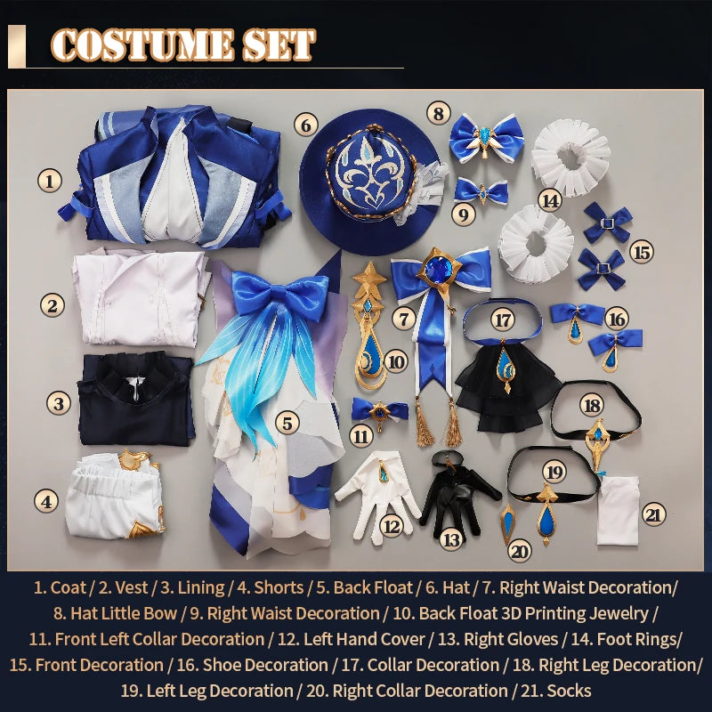 iCoser Focalors Furina Cosplay Costume Wig Dress Genshin Impact Fontaine Uniform Hat Pneuma Ousia God of Justice for Women Props