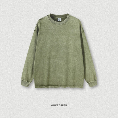 ZODF Retro 2025 Men Autumn Batik Washed T Shirt Unisex Oversized Basic Long Sleeve Solid 270gsm Cotton T-Shirts Tees HY0641