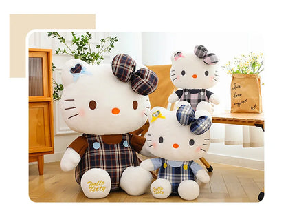 Sanrio Hello Kitty Plush Toy Retro Plaid Skirt Kitty Doll Stuffed Animal Creative Gift for Kids Birthday Christmas Girls Pillow