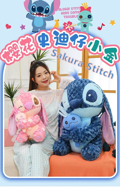 30/85cm Lilo and Stitch Disney Plush Toys Pink Kawaii Scrump Anime Cartoon Plushie Sakura Stich Dolls Soft Stuffed Gift for Kids