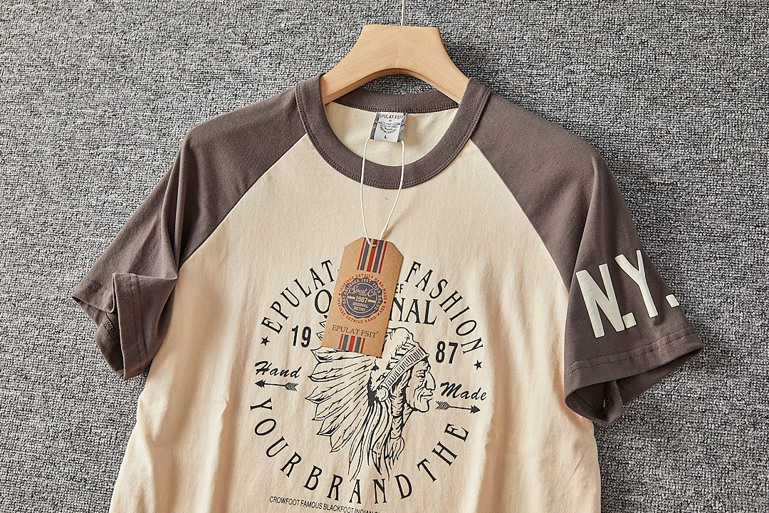 Summer New American Retro Short-sleeved O-neck Letter Printed T-shirt Men's Fashion Simple 100% Cotton Washed Casual Sport Tops