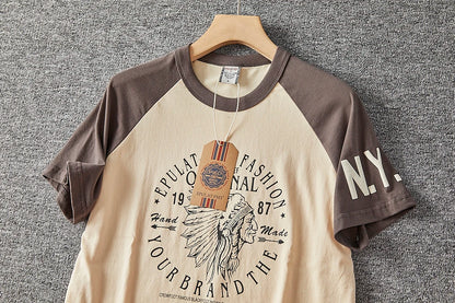 Summer New American Retro Short-sleeved O-neck Letter Printed T-shirt Men's Fashion Simple 100% Cotton Washed Casual Sport Tops