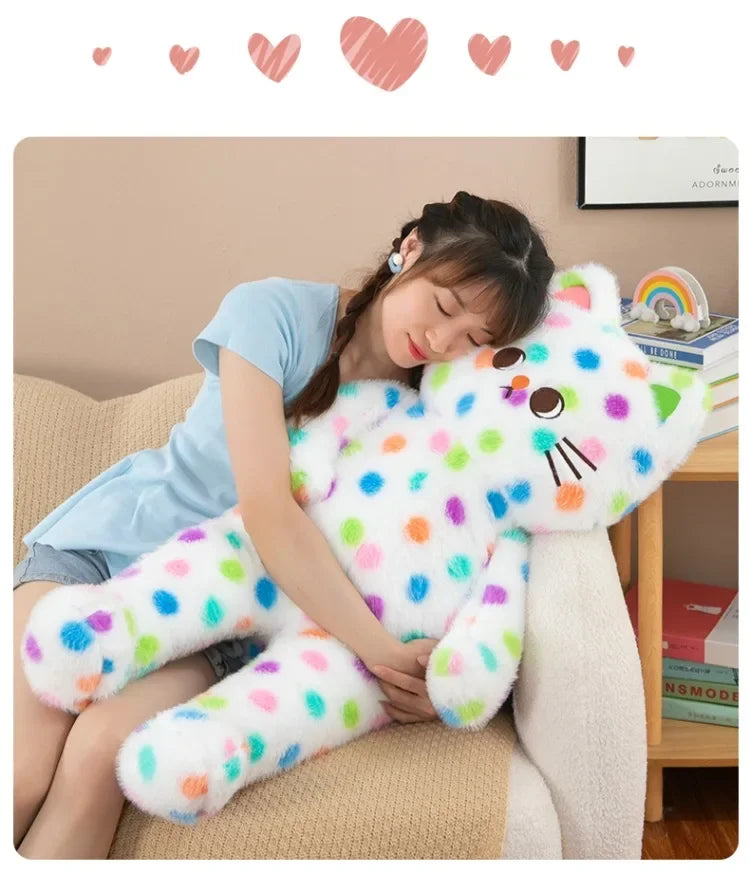 45-80cm Kawaii Wave Point Cat Plush Toy Doll Pillow Cushion Cartoon White Red Large Size Sleeping Plush Doll Gift for Girlfriend