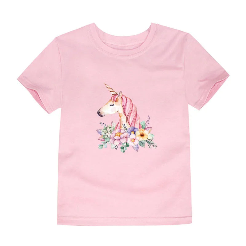 2024 New Kids Girls T-shirt Teen 100% Cotton Flower Butterfly Tshirt Green White Korean Summer Tops Clothing 2 4 6 8 10 12 Years