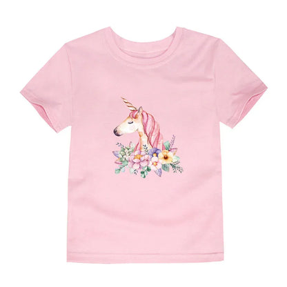 2024 New Kids Girls T-shirt Teen 100% Cotton Flower Butterfly Tshirt Green White Korean Summer Tops Clothing 2 4 6 8 10 12 Years