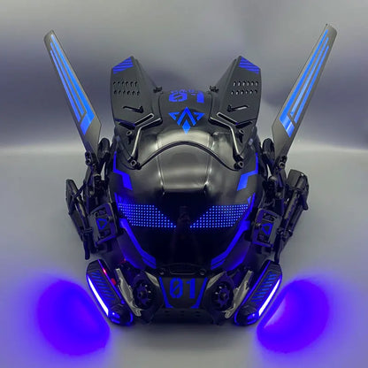 Cyber Punk Cos Mask Cosplay Mech Soldier With LED Light Rolling Subtitles Screen Mask Technology App Control Helmet Party Props