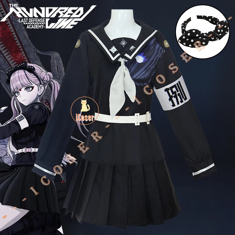 The Hundred Line Kako Tsukumo Cosplay Costume Wig Battle Uniform Skirt Hairband Last Defense Academy Halloween Party for Women